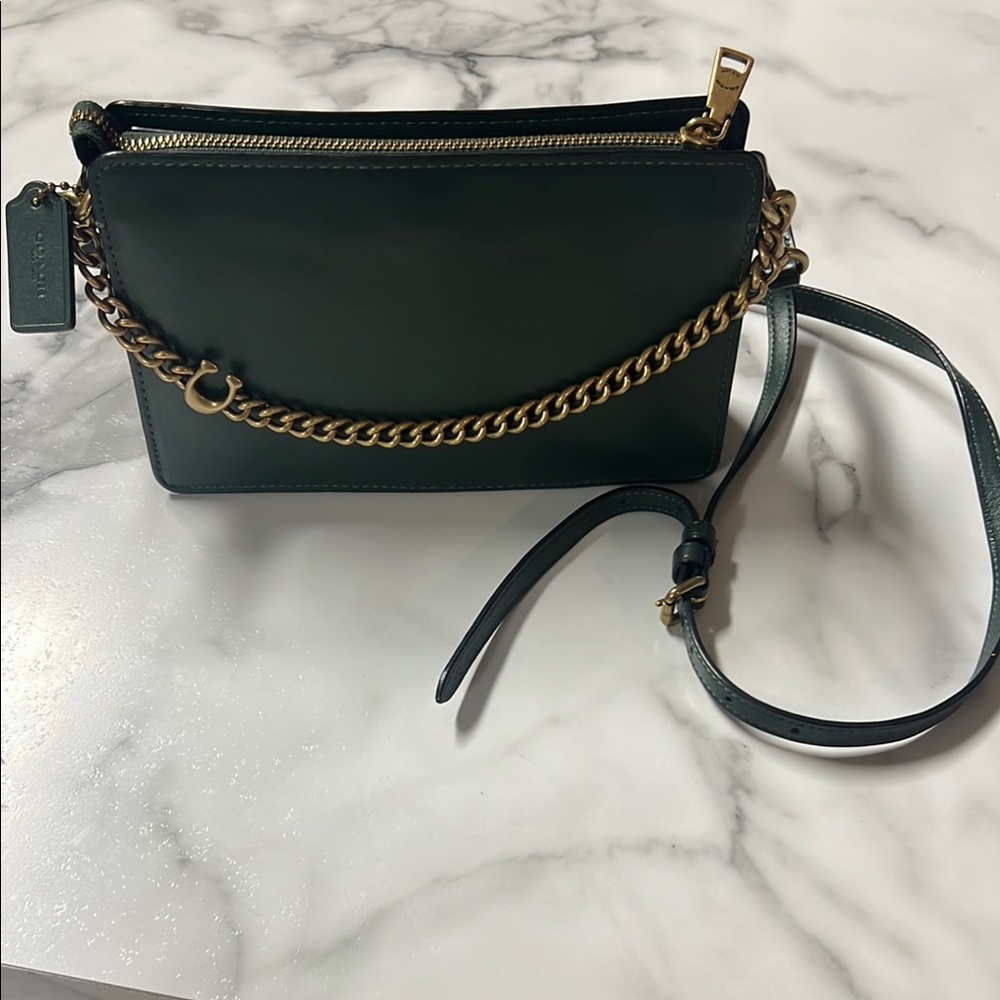 Coach Green Crossbody Bag with Gold Chain